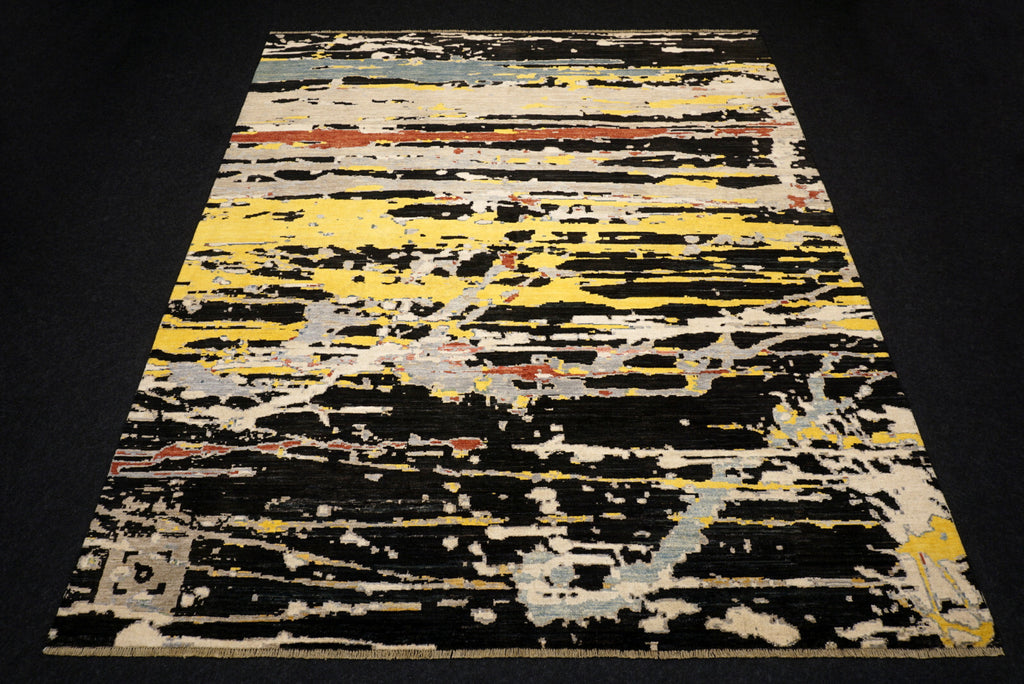 Designerteppich - abstrakt in Gold, Schwarz und Creme