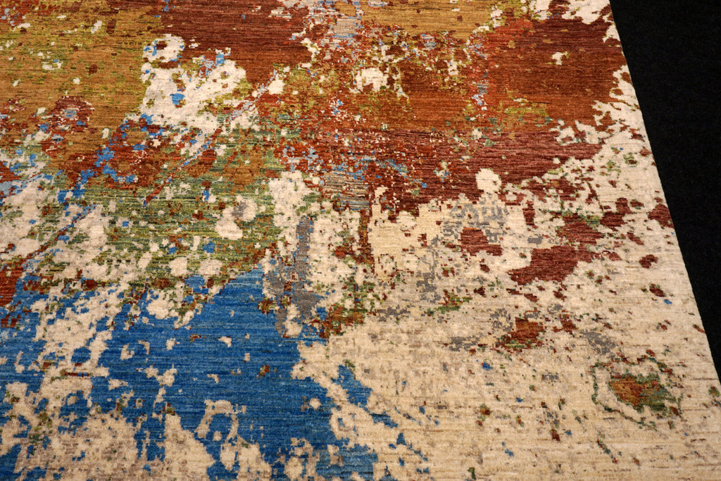 Designerteppich "Splash" - Beige mit Blau und Rostrot