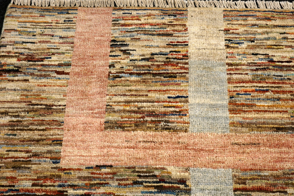 Designerteppich - geometrische Muster in Beige und Blau