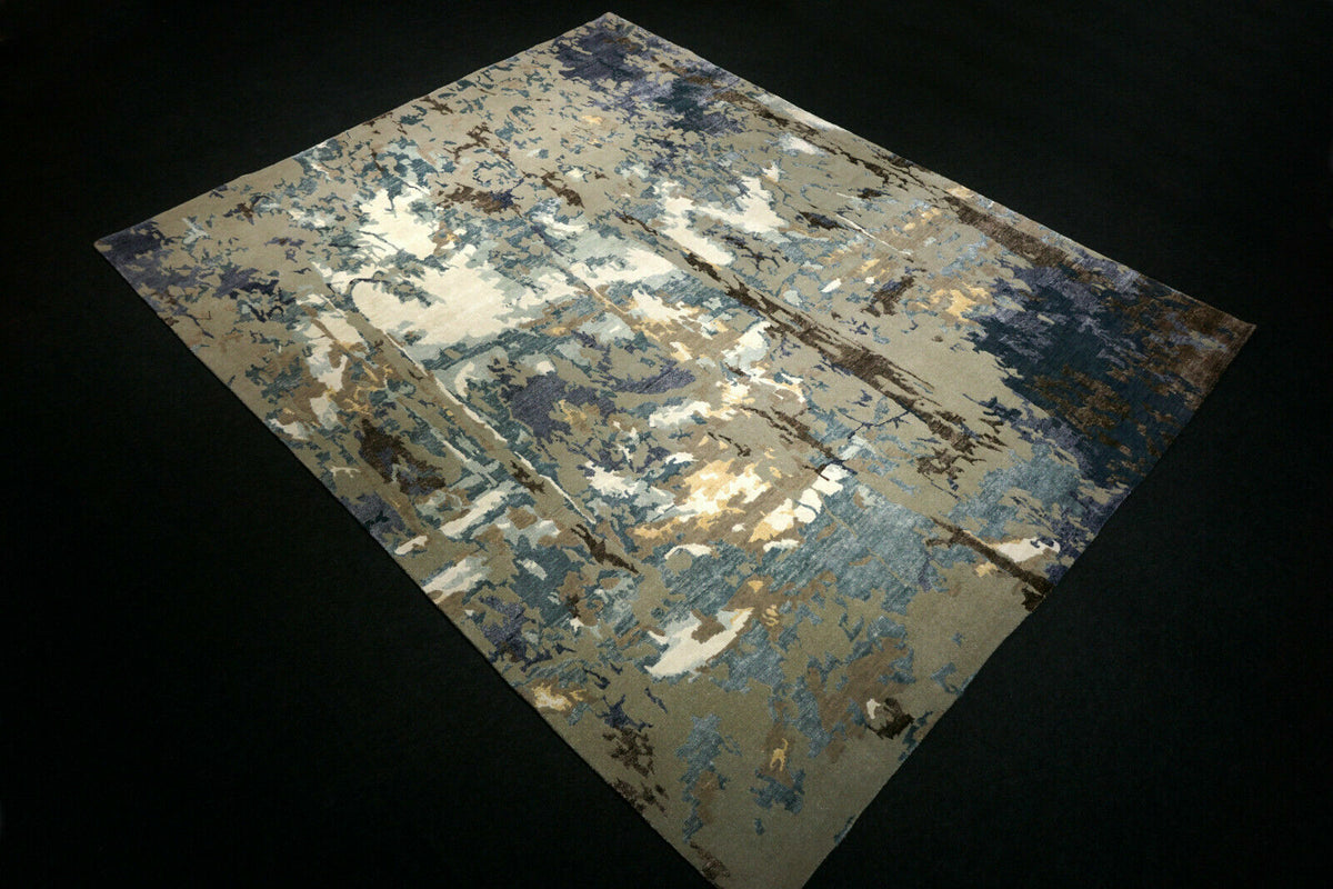 Designerteppich - Blau-Grau mit Bambusseide