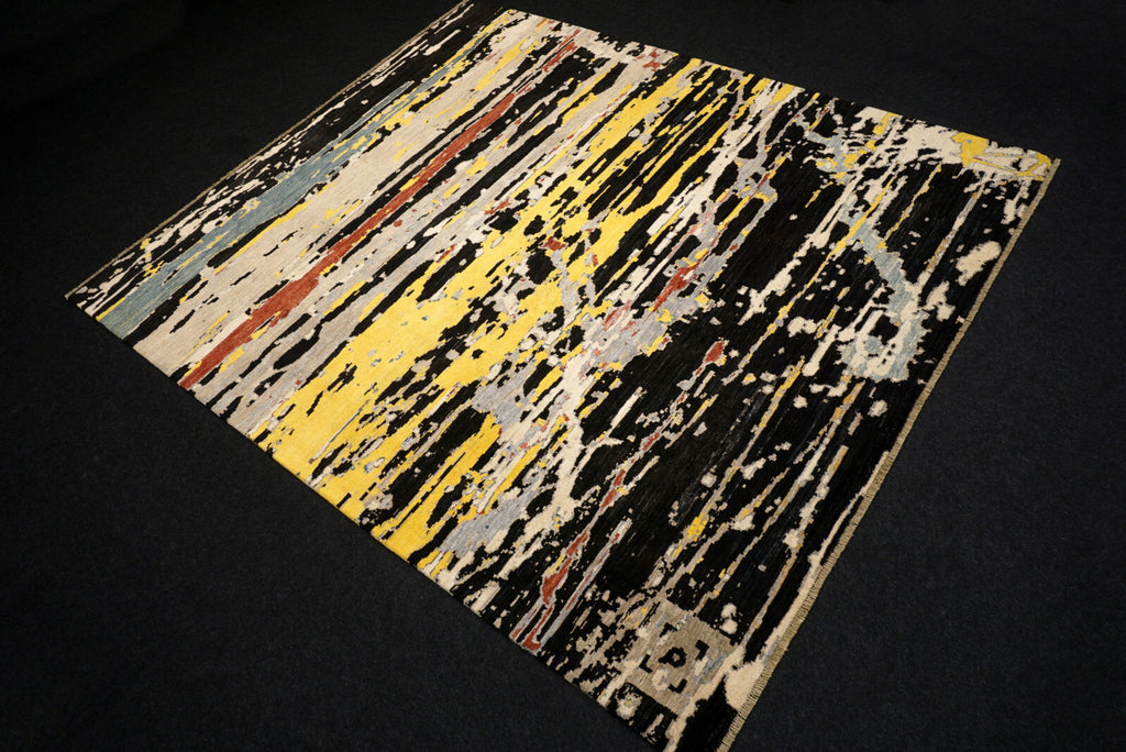 Designerteppich - abstrakt in Gold, Schwarz und Creme