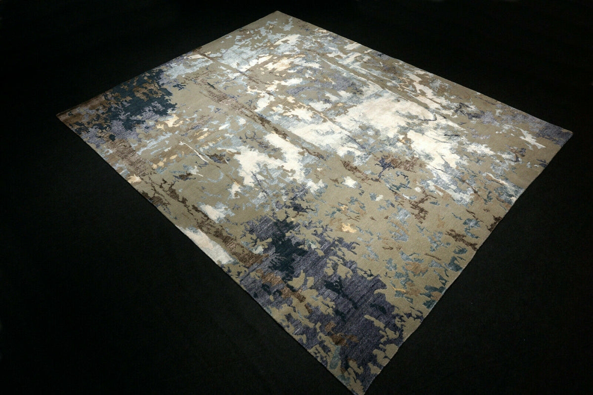 Designerteppich - Blau-Grau mit Bambusseide
