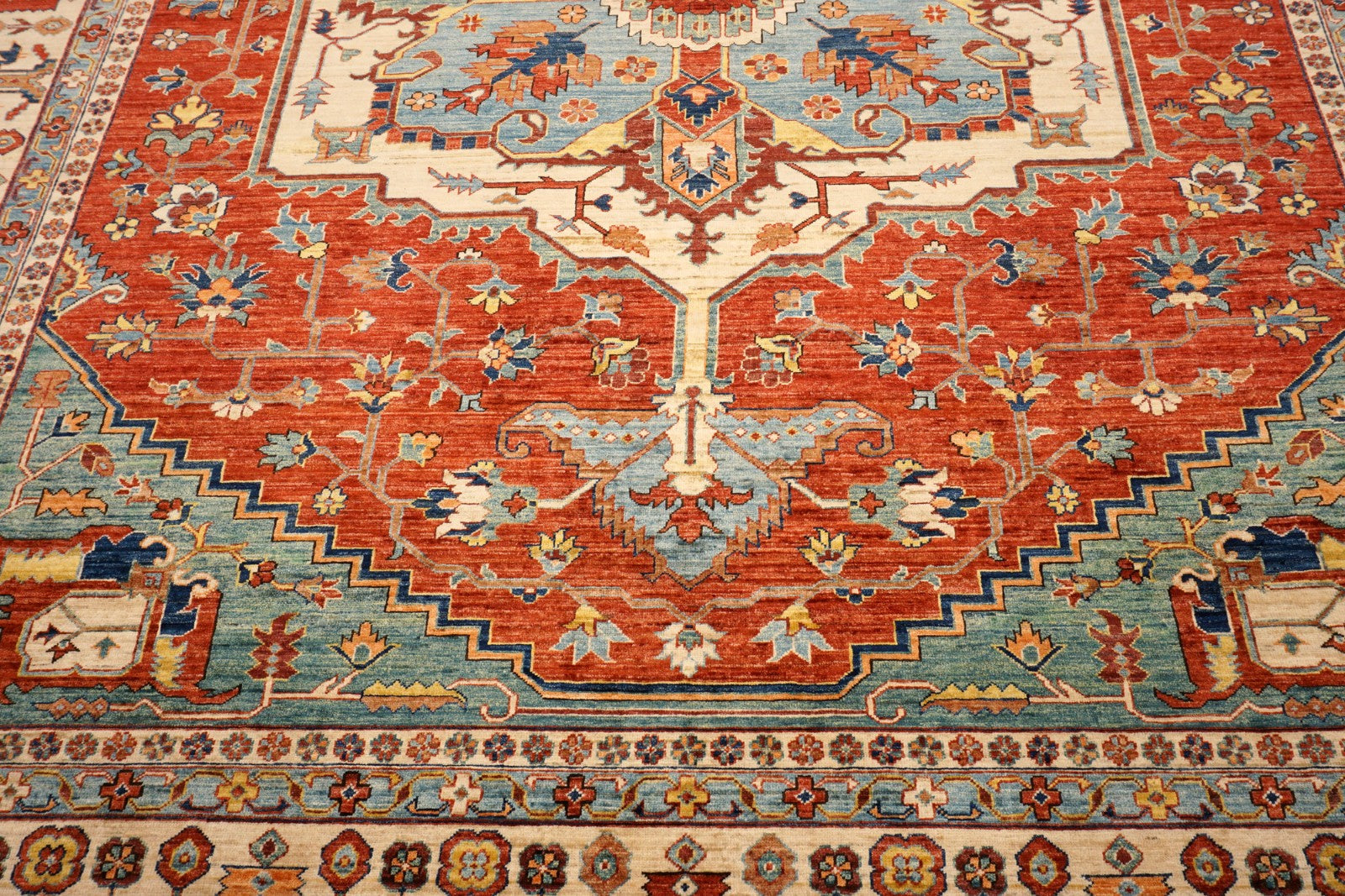 Heriz Serapi Orientteppich - Beige, Rot und Hellblau