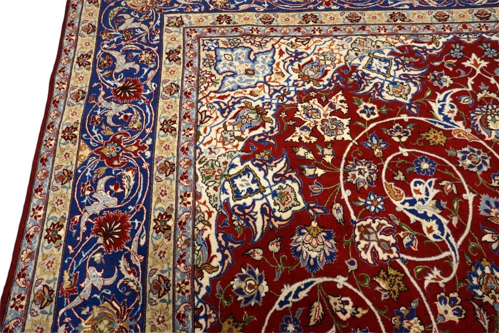 Isfahan Perserteppich - Rot mit Medaillon und Naturseide