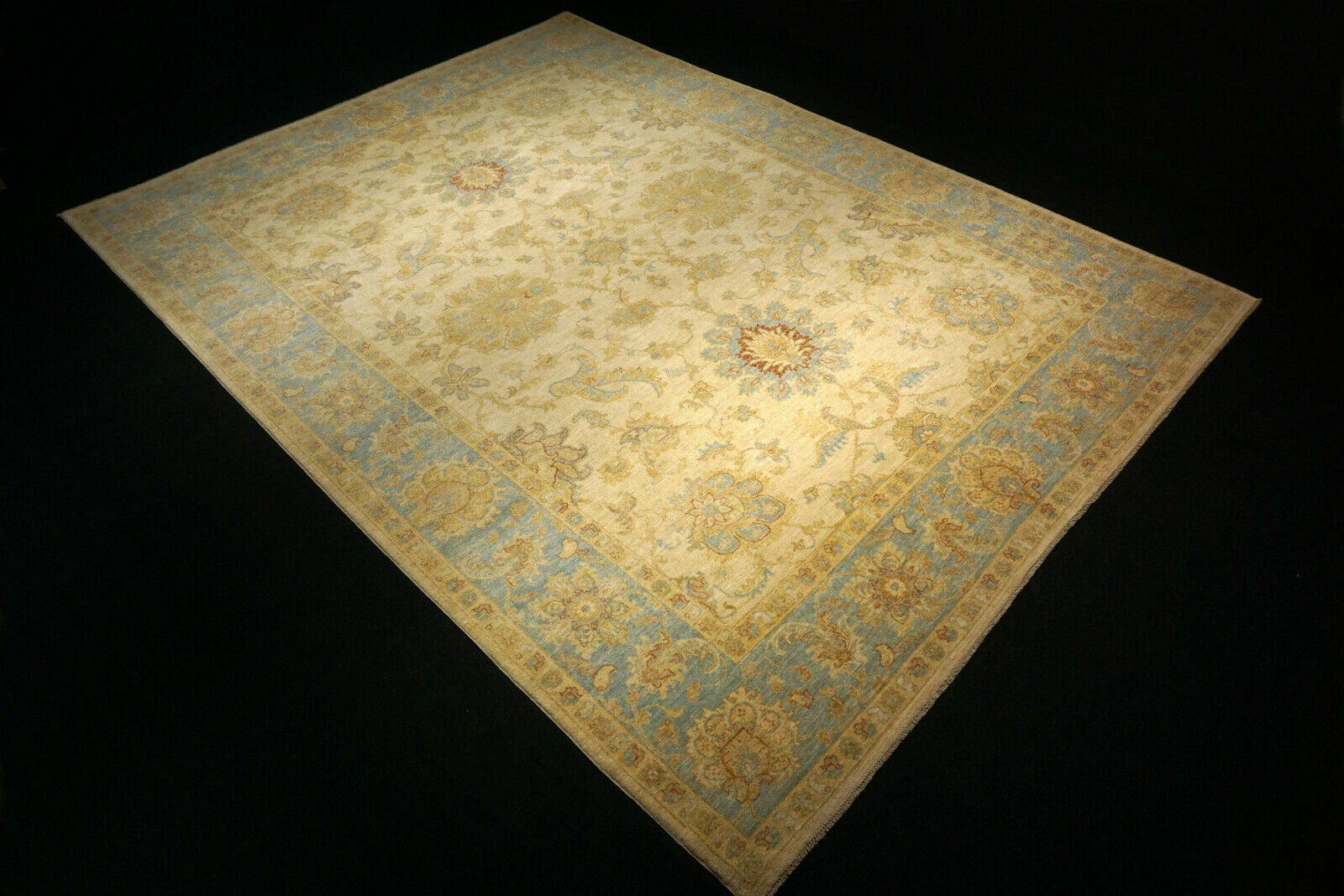 Ziegler 372 x 276 cm Beige Himmelblau Orient Teppich Handgeknüpft