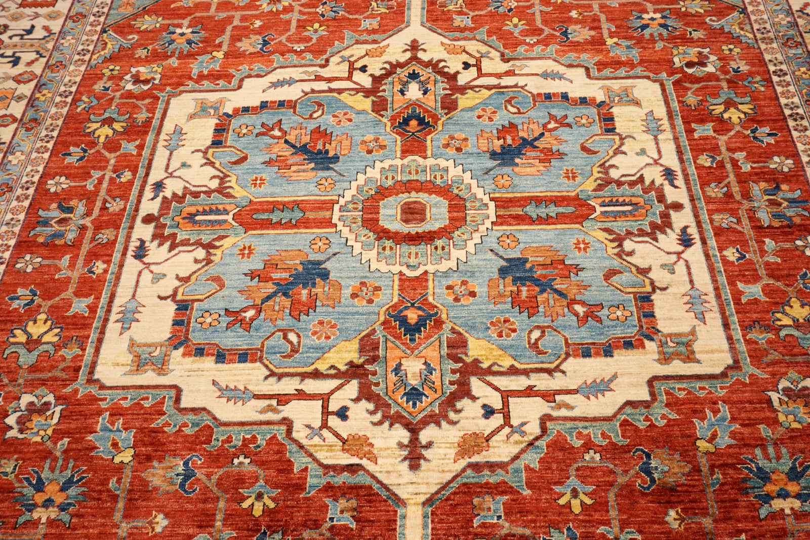 Heriz Serapi Orientteppich - Beige, Rot und Hellblau