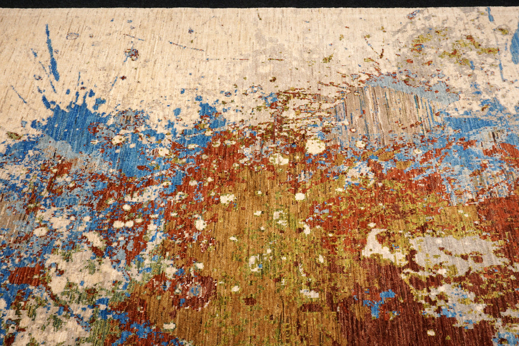 Designerteppich "Splash" - Beige mit Blau und Rostrot