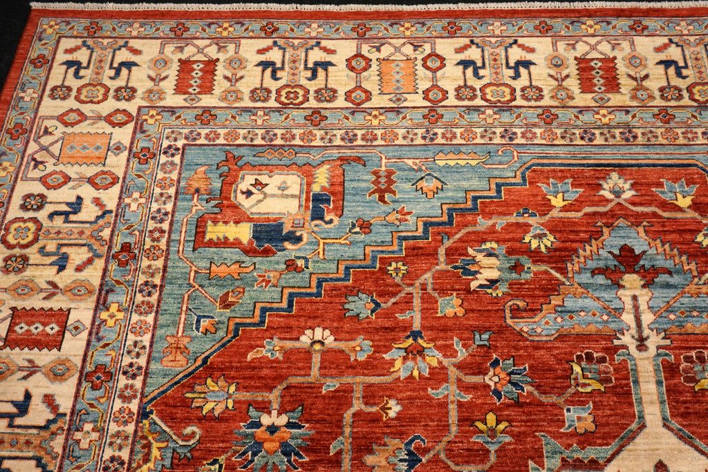 Heriz Serapi Orientteppich - Beige, Rot und Hellblau