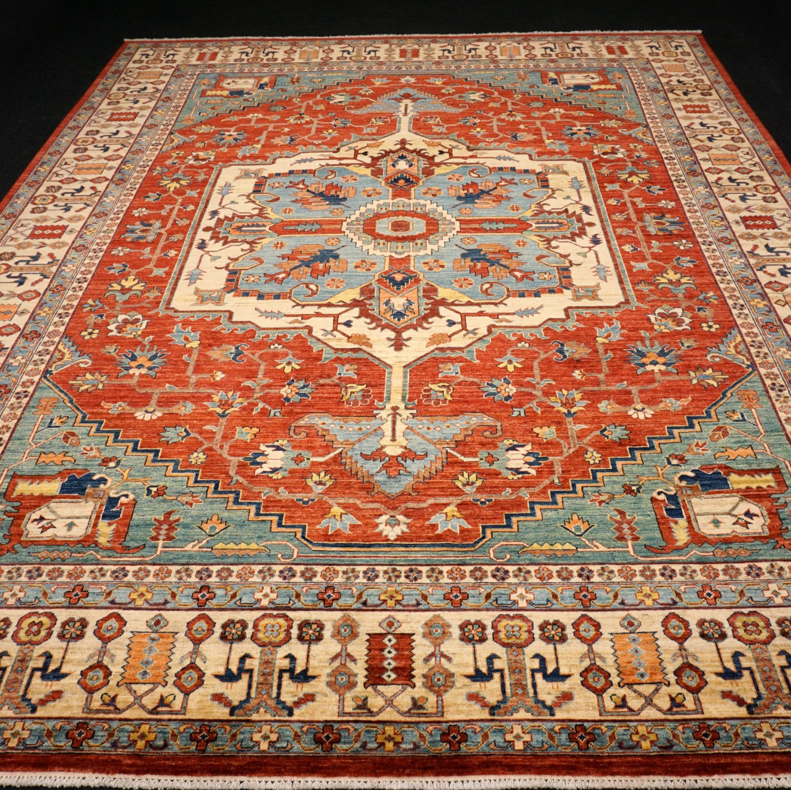 Heriz Serapi Orientteppich - Beige, Rot und Hellblau