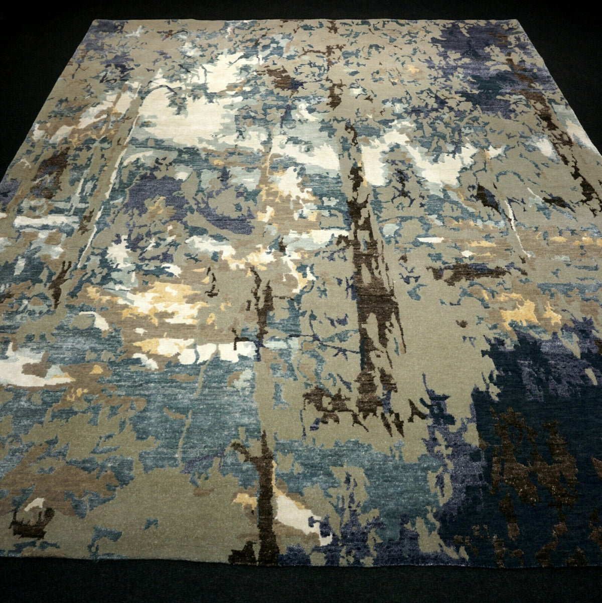 Designerteppich - Blau-Grau mit Bambusseide