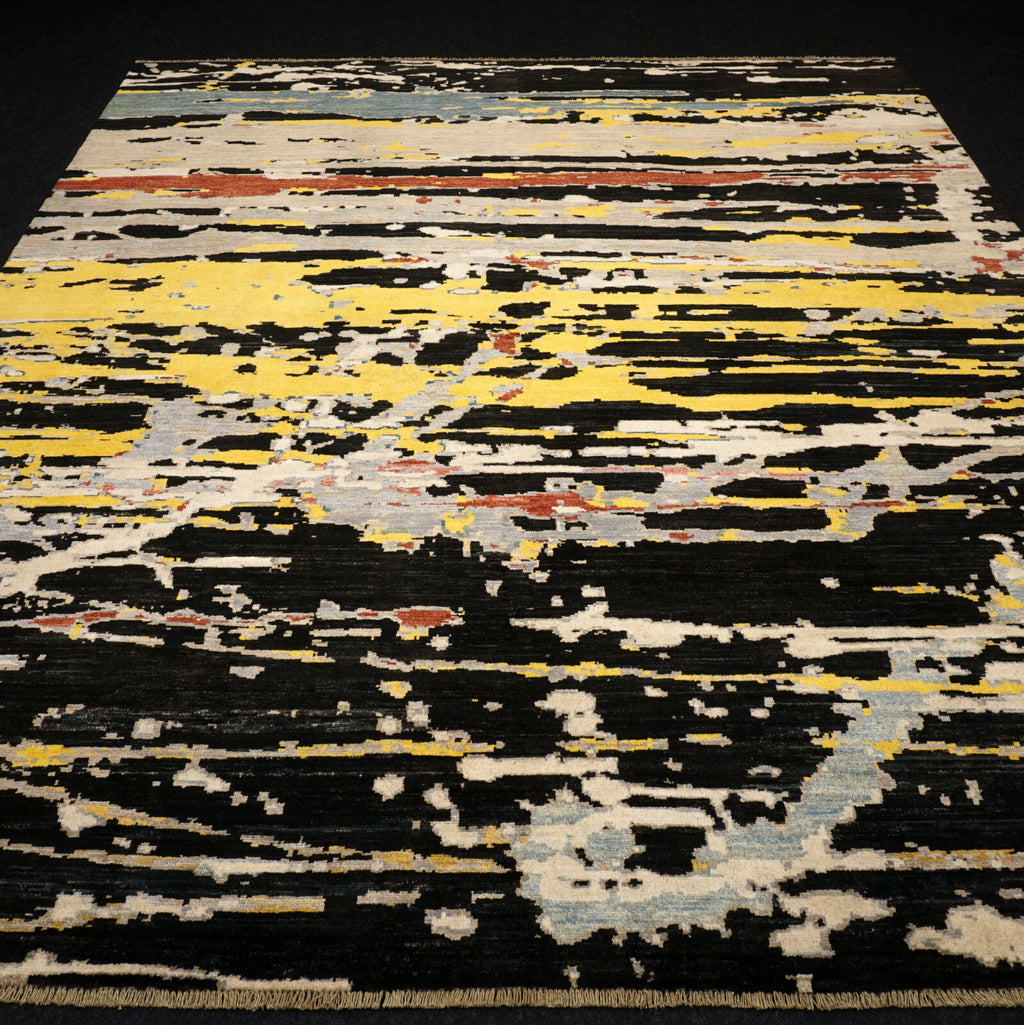 Designerteppich - abstrakt in Gold, Schwarz und Creme