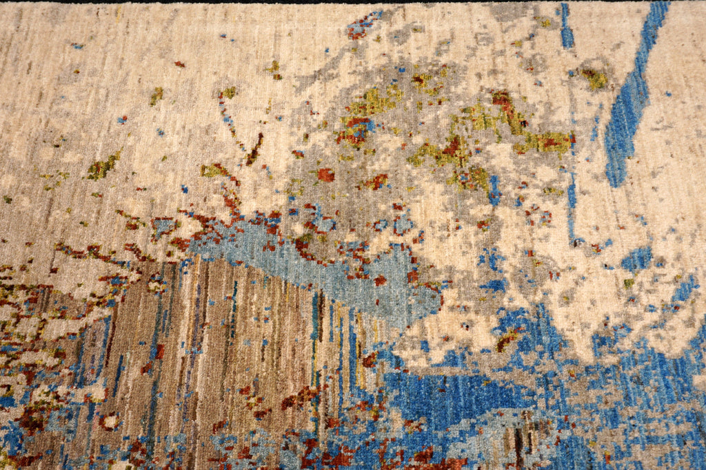 Designerteppich "Splash" - Beige mit Blau und Rostrot
