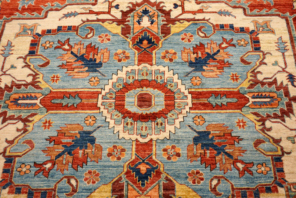 Heriz Serapi Orientteppich - Beige, Rot und Hellblau