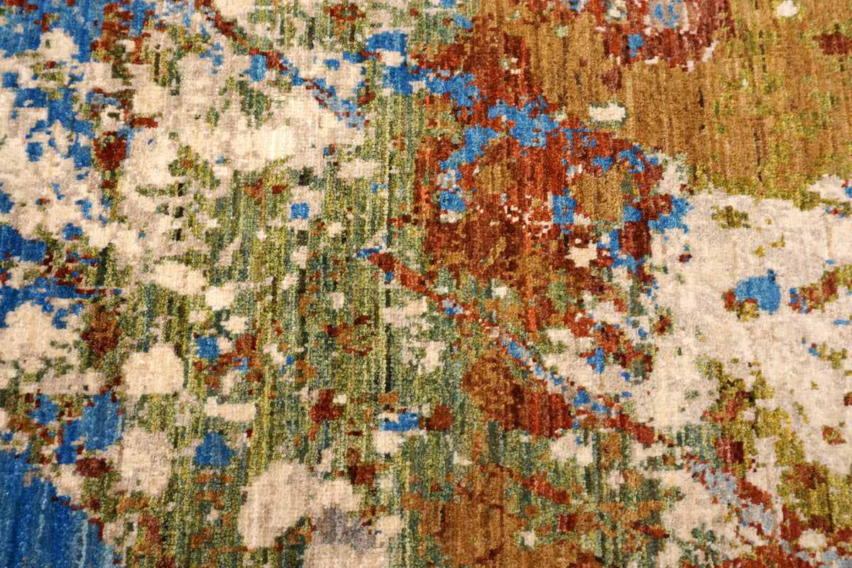 Designerteppich "Splash" - Beige mit Blau und Rostrot