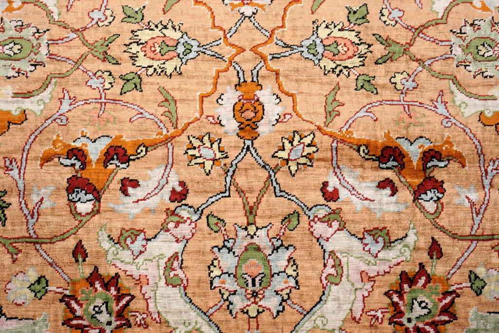 Hereke Seidenteppich - Medaillon in Beige und Rose