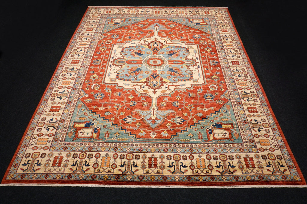 Heriz Serapi Orientteppich - Beige, Rot und Hellblau