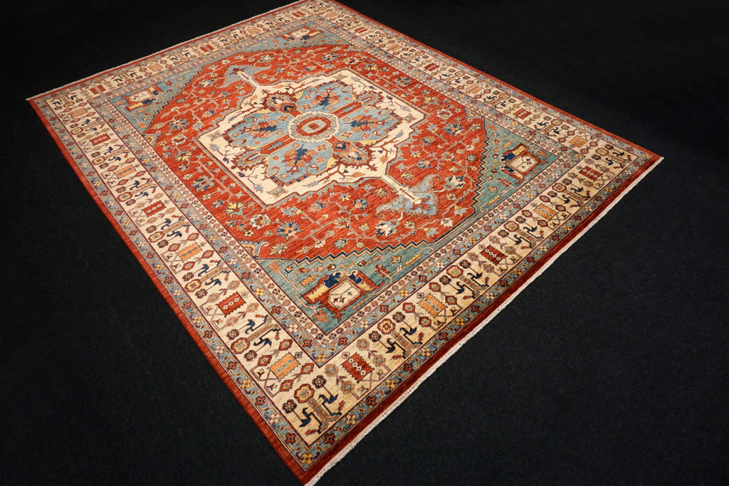 Heriz Serapi Orientteppich - Beige, Rot und Hellblau