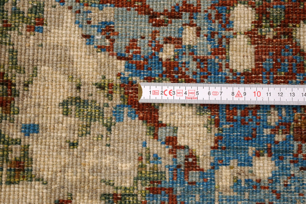 Designerteppich "Splash" - Beige mit Blau und Rostrot