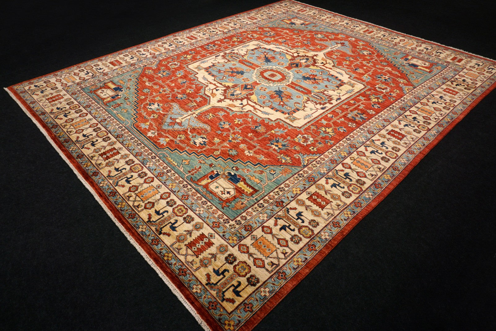 Heriz Serapi Orientteppich - Beige, Rot und Hellblau