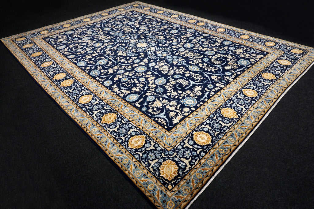 Keschan Perserteppich - Dunkelblau mit floralem Muster