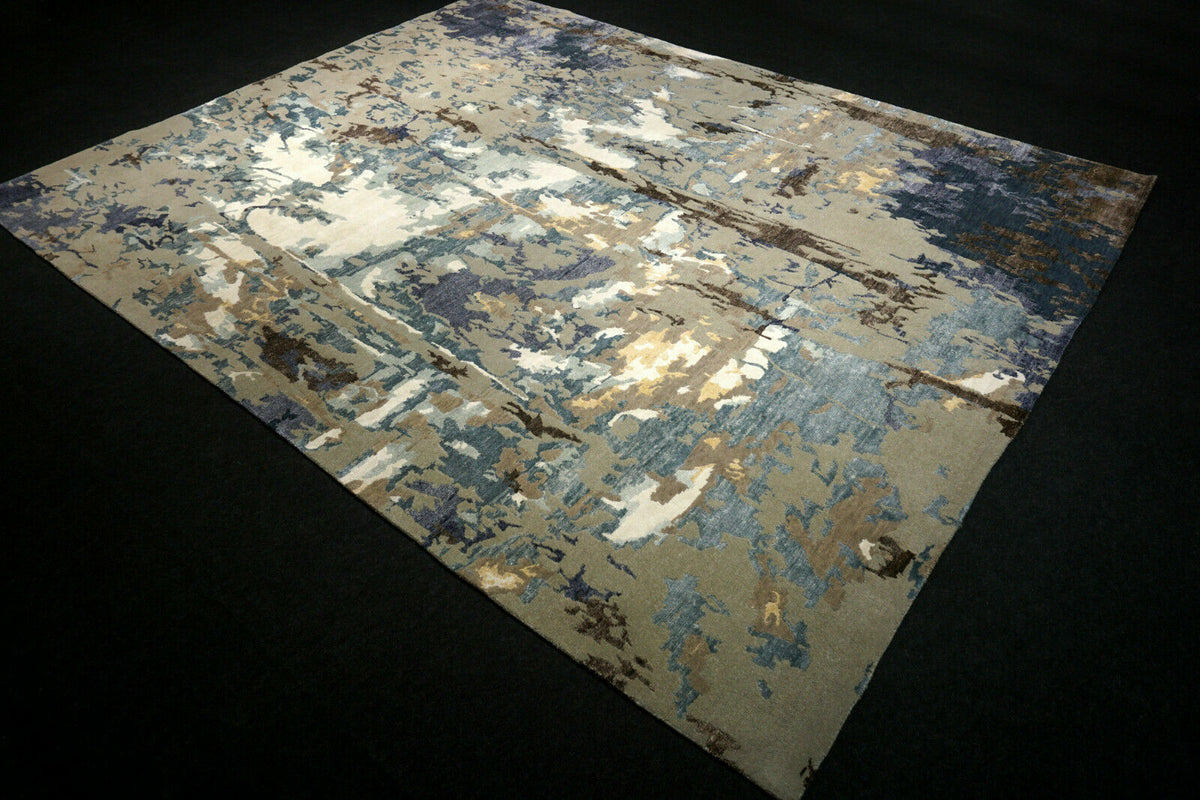 Designerteppich - Blau-Grau mit Bambusseide