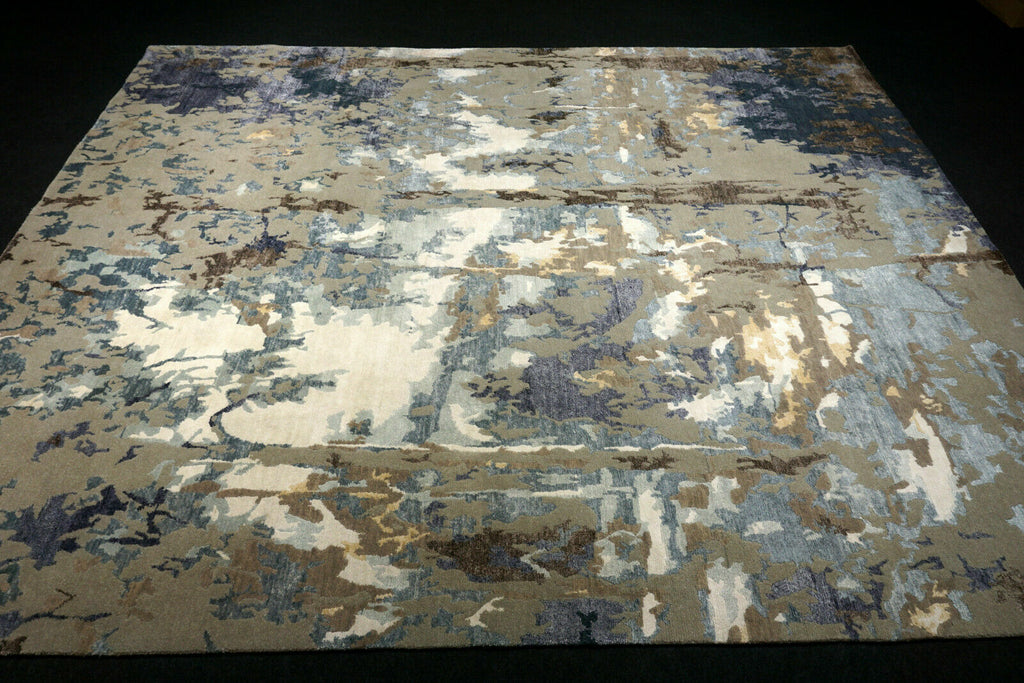 Designerteppich - Blau-Grau mit Bambusseide