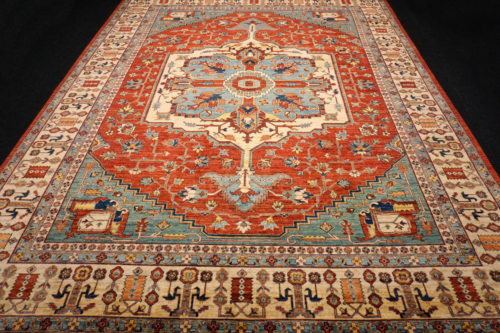 Heriz Serapi Orientteppich - Beige, Rot und Hellblau