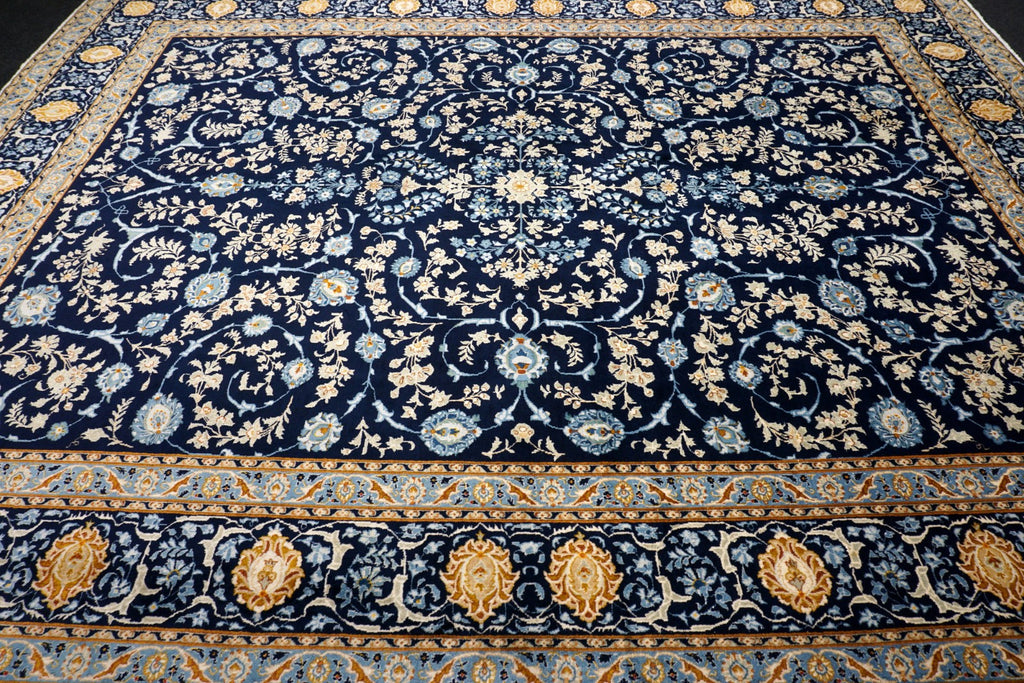 Keschan Perserteppich - Dunkelblau mit floralem Muster
