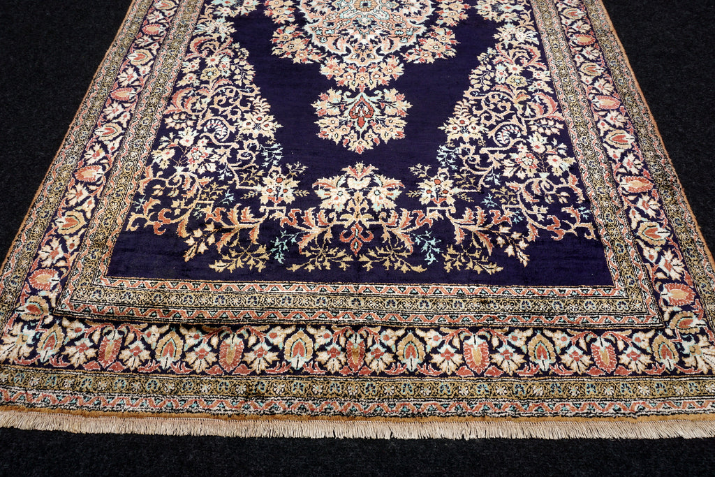 Ghom Seidenteppich 180 x 110 cm Perserteppich Dunkelblau