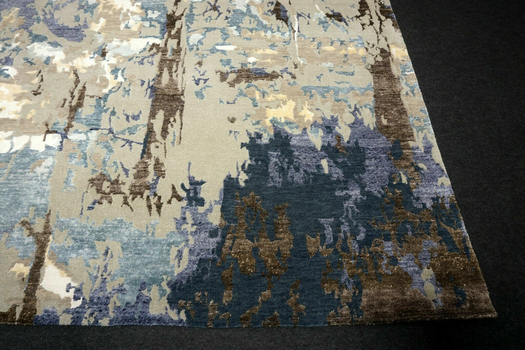 Designerteppich - Blau-Grau mit Bambusseide