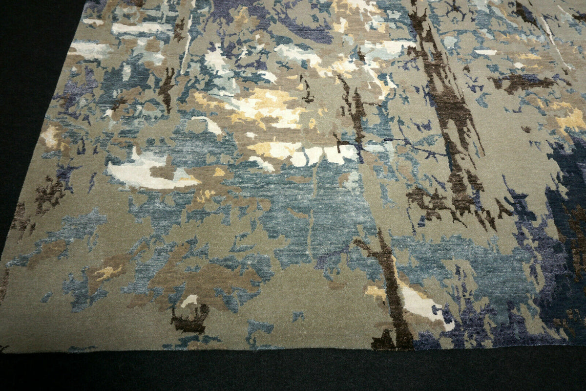 Designerteppich - Blau-Grau mit Bambusseide