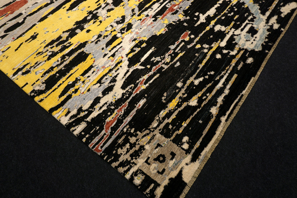 Designerteppich - abstrakt in Gold, Schwarz und Creme