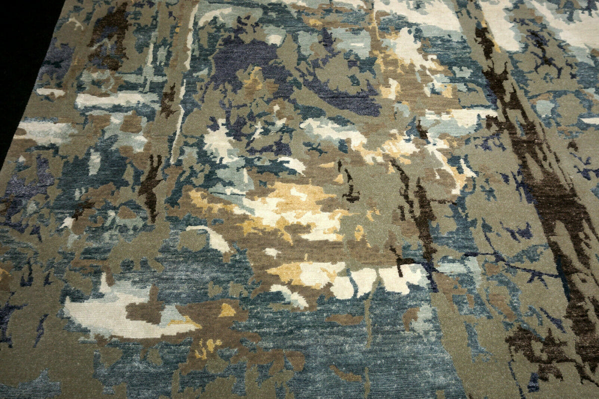 Designerteppich - Blau-Grau mit Bambusseide