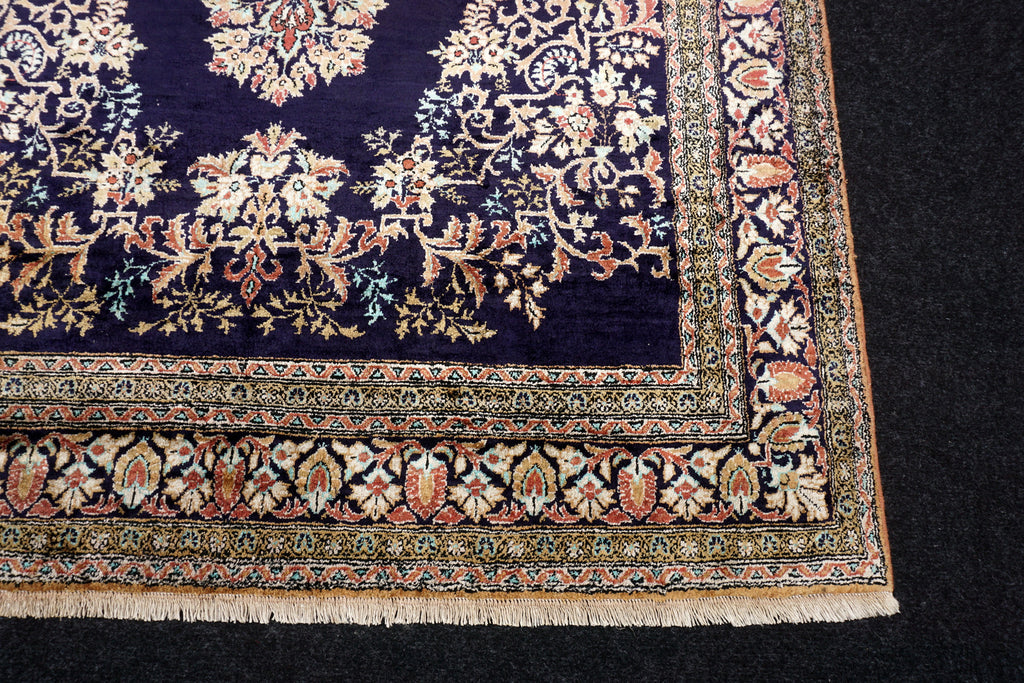 Ghom Seidenteppich 180 x 110 cm Perserteppich Dunkelblau