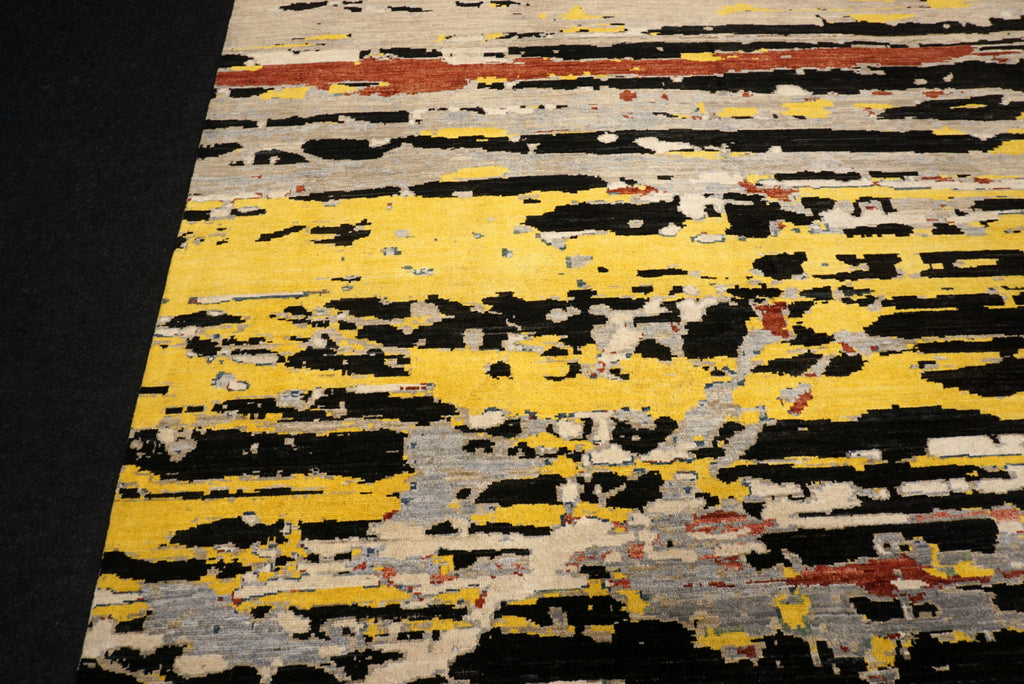 Designerteppich - abstrakt in Gold, Schwarz und Creme