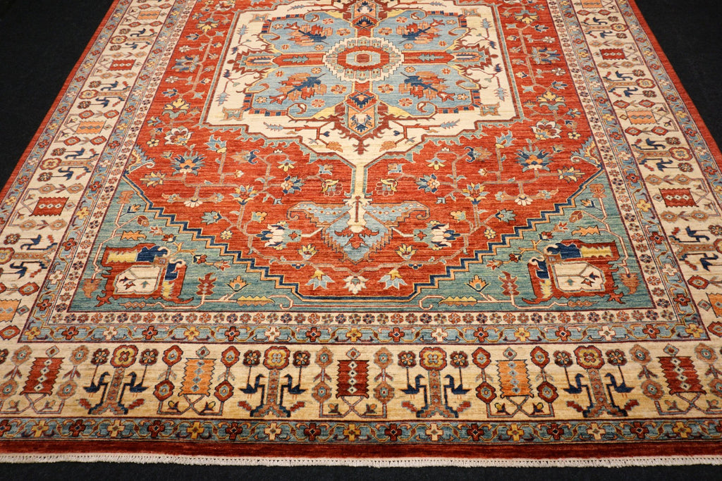 Heriz Serapi Orientteppich - Beige, Rot und Hellblau