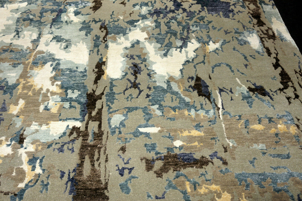 Designerteppich - Blau-Grau mit Bambusseide