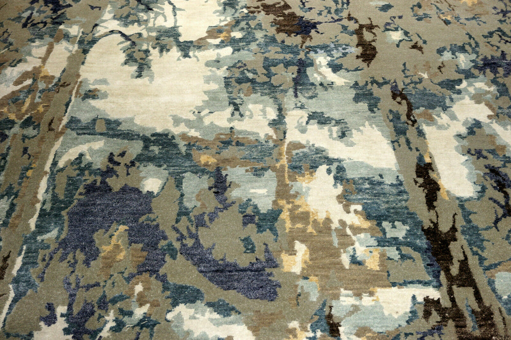 Designerteppich - Blau-Grau mit Bambusseide
