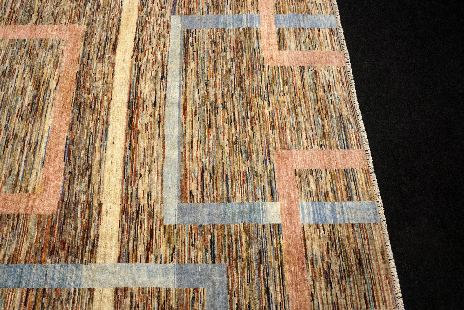 Designerteppich - geometrische Muster in Beige und Blau