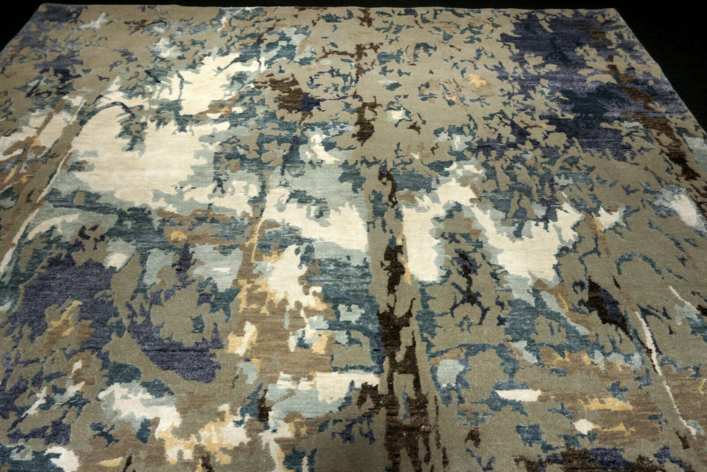 Designerteppich - Blau-Grau mit Bambusseide