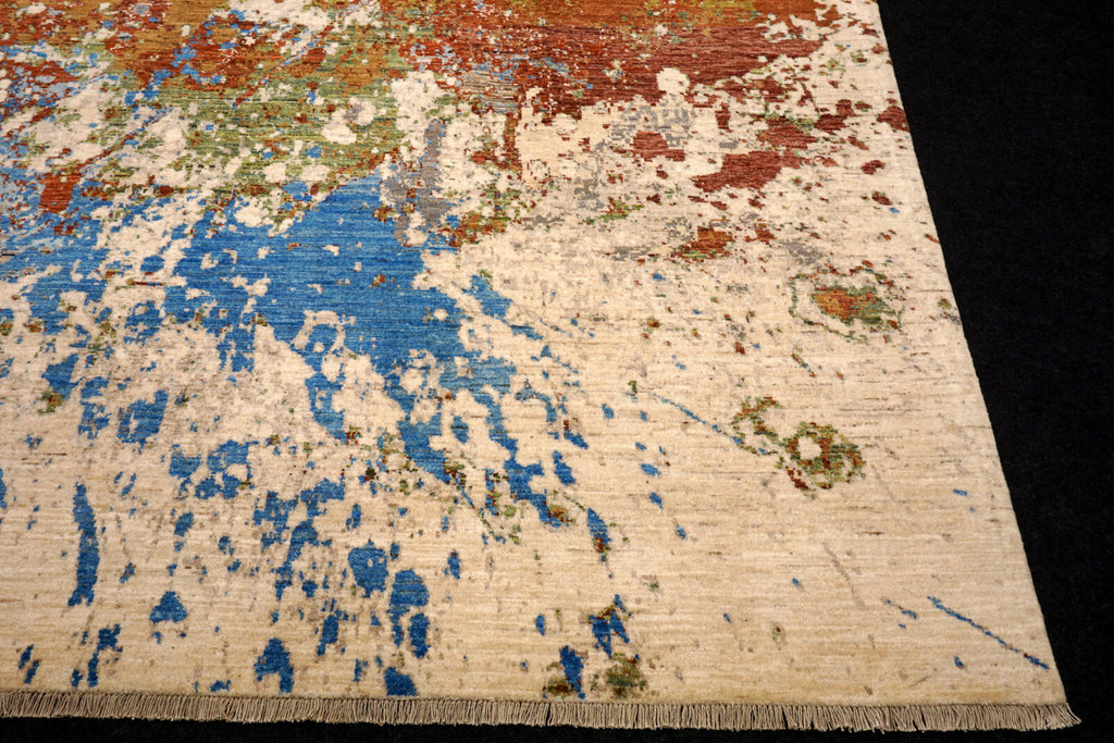 Designerteppich "Splash" - Beige mit Blau und Rostrot