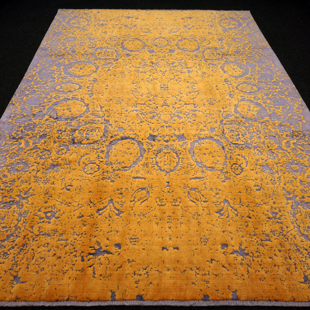 Designerteppich 343 x 232 cm Gold Lila Handgeknüpft