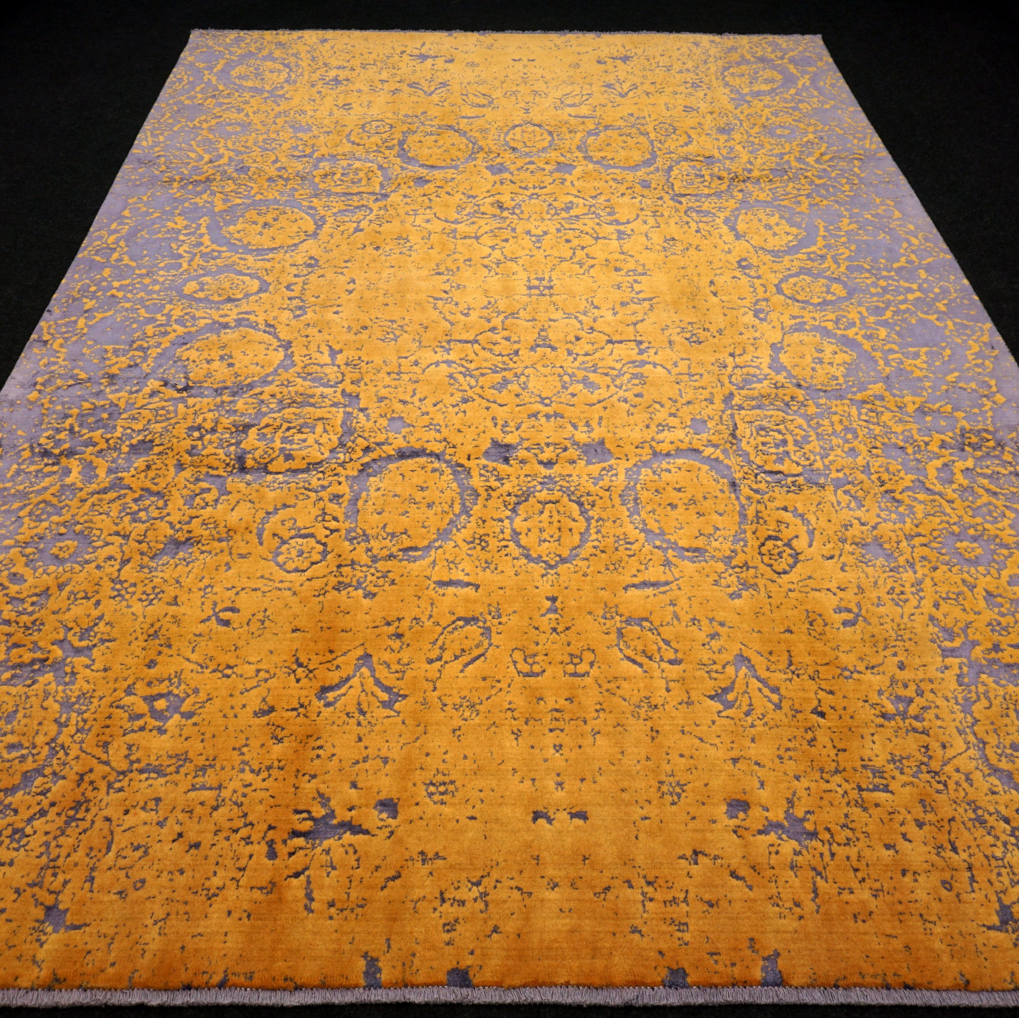 Designerteppich 343 x 232 cm Gold Lila Handgeknüpft