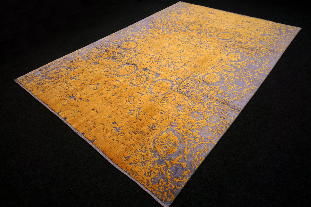 Designerteppich 343 x 232 cm Gold Lila Handgeknüpft