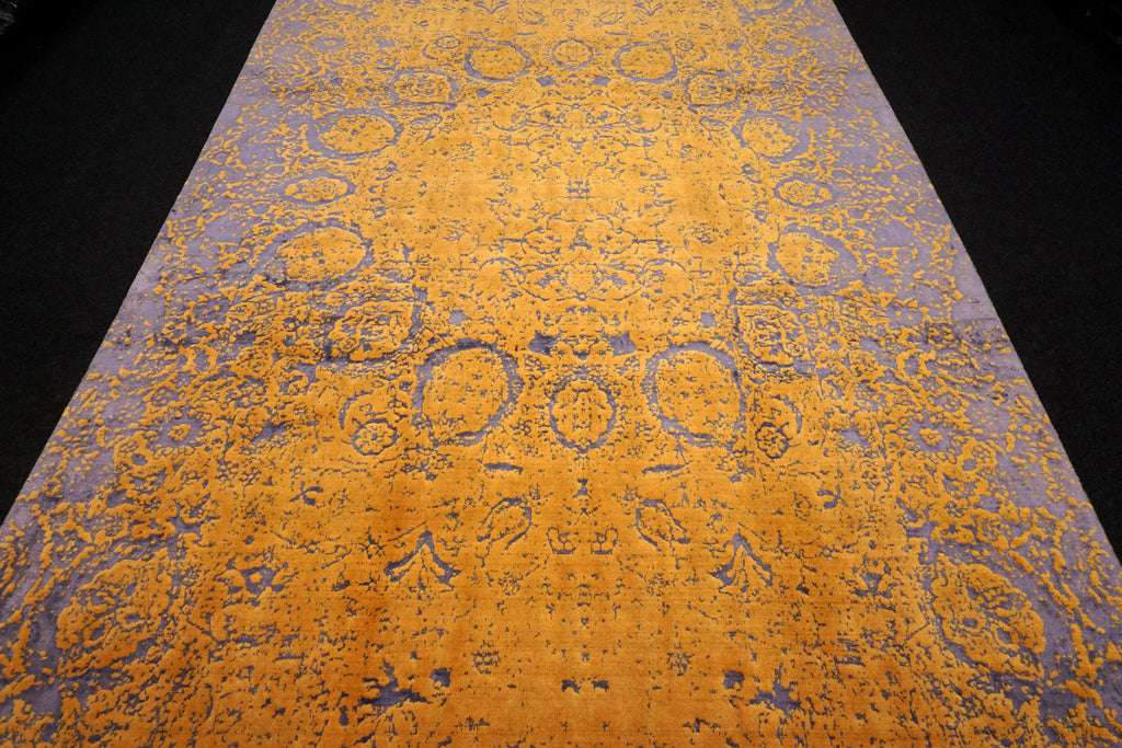 Designerteppich 343 x 232 cm Gold Lila Handgeknüpft