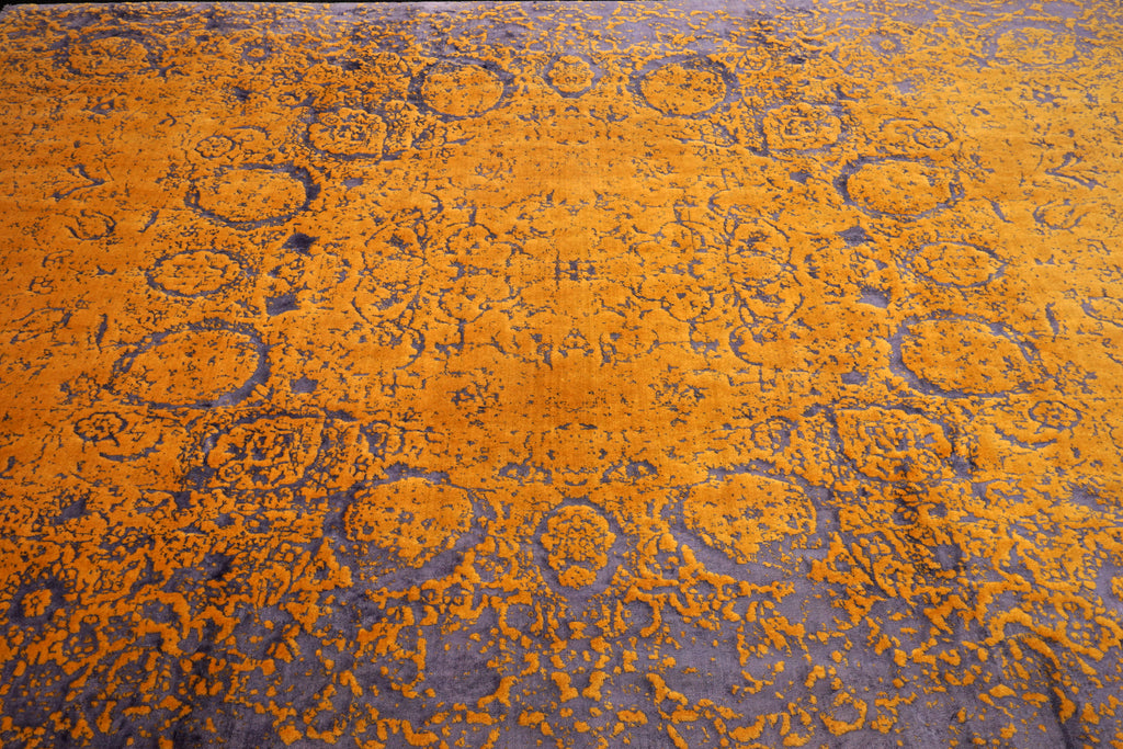 Designerteppich 343 x 232 cm Gold Lila Handgeknüpft