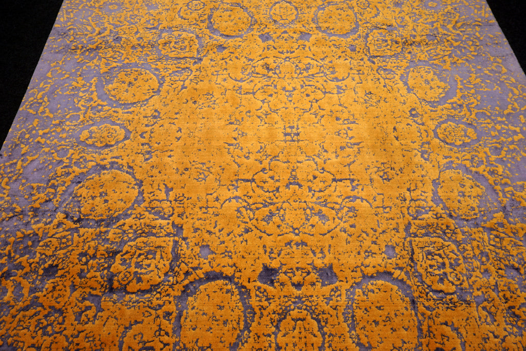 Designerteppich 343 x 232 cm Gold Lila Handgeknüpft