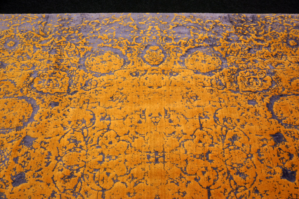 Designerteppich 343 x 232 cm Gold Lila Handgeknüpft