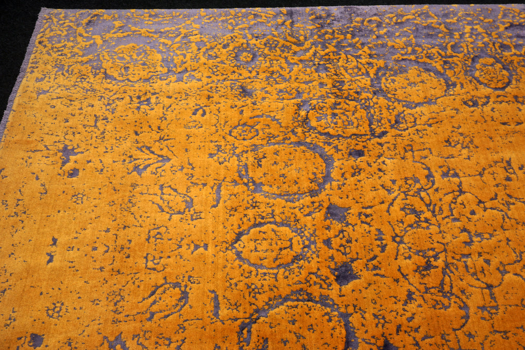 Designerteppich 343 x 232 cm Gold Lila Handgeknüpft
