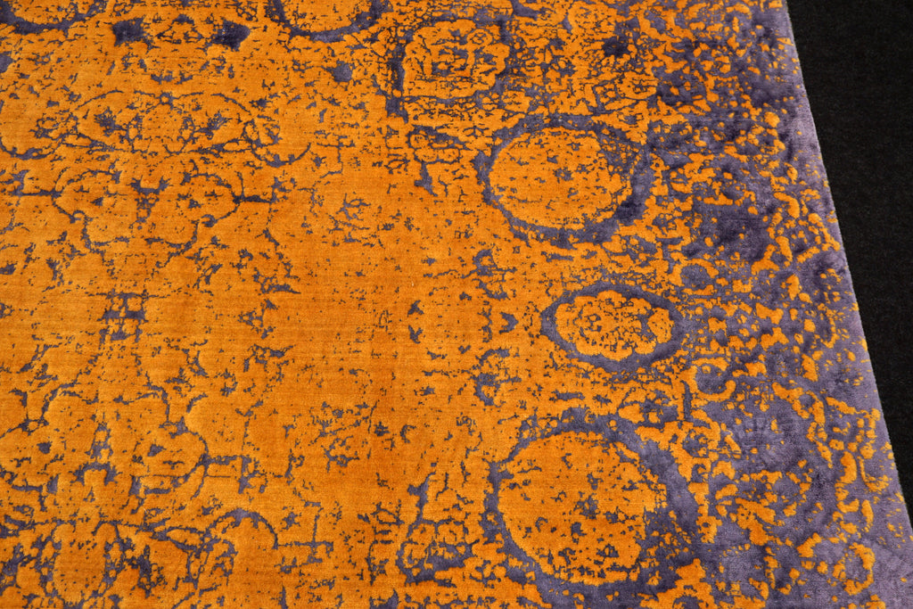 Designerteppich 343 x 232 cm Gold Lila Handgeknüpft